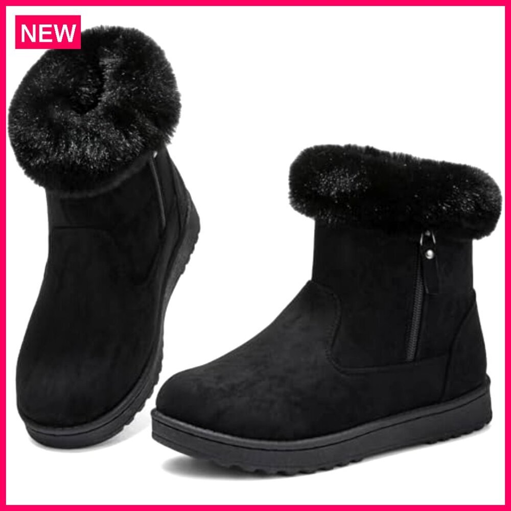 Women's Winter Snow Boots Suede Ankle Booties with Faux Fur Lining - Picture 2 of 8